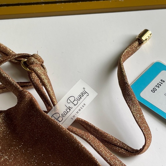 BEACH BUNNY RIVER TRI-RIVER Shimmering Brown Gold Bikini Top With Gold Charm - Picture 8 of 11